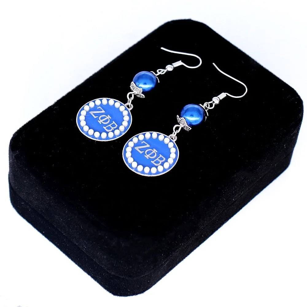 

Metal Pearl Enamel Colors Greek Letters Zeta Phi Beta Earrings University Society Souvenir Jewelry For Sisterhood Women Gift