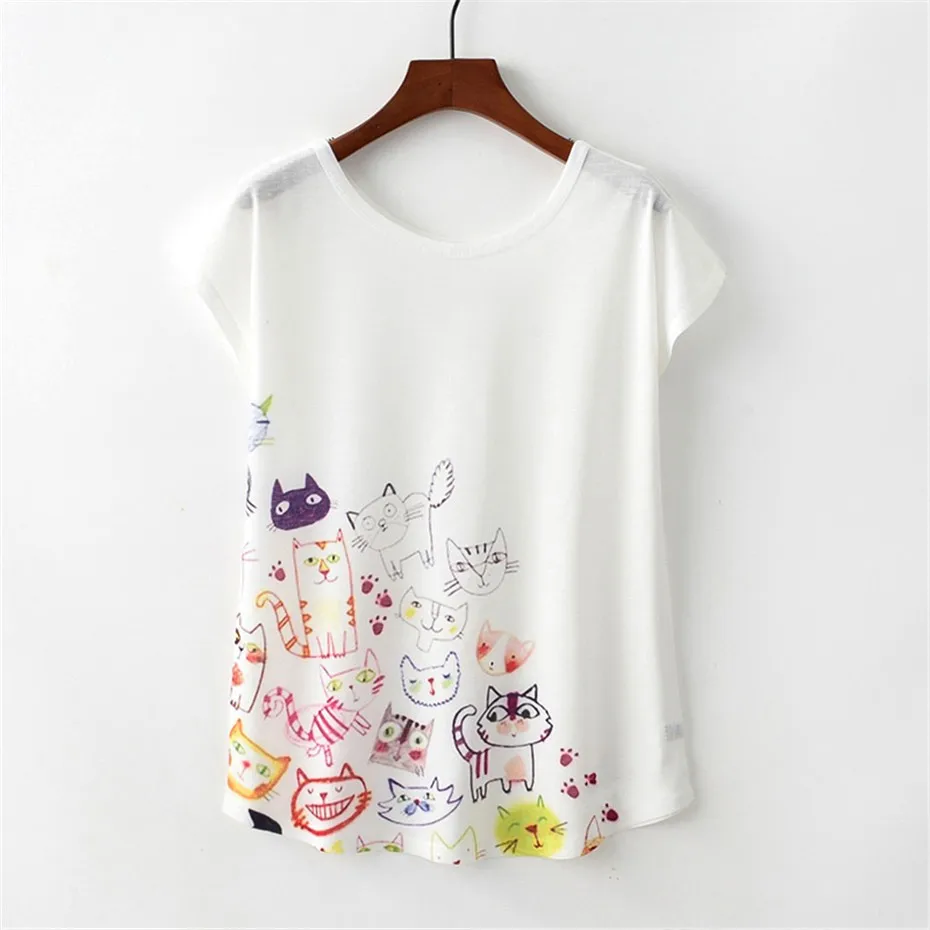 

Hot sale crew neck Hand-painted cats loose shirt, More than 50 color can select