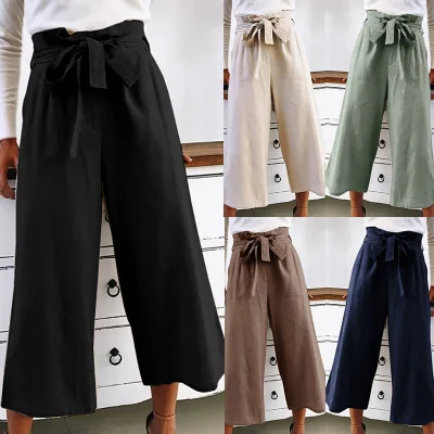

2018 Women Casual Loose Trousers Black Split Wide Leg Pants, Pink&white strip , black&white strip , blue&white strip ,