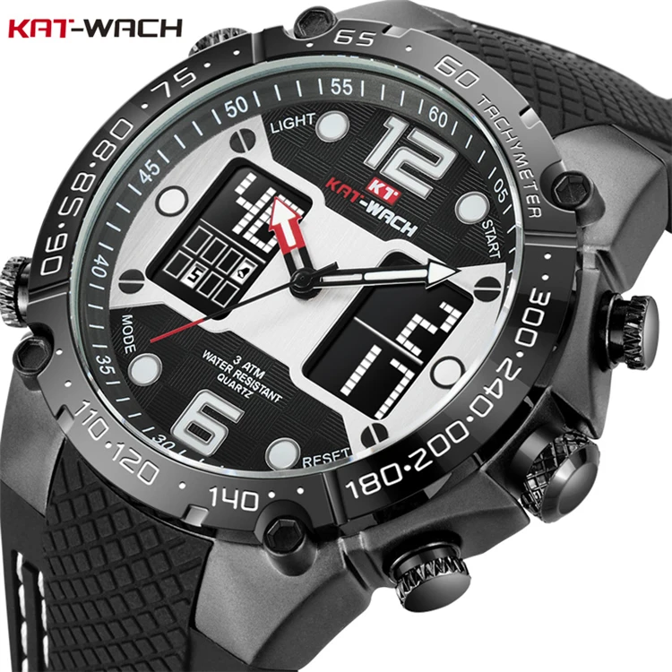 

KAT-WACH KT717 Fashion Men's Sport Watch Quartz Analog Date Clock Military Waterproof Watches Digital Alloy Silicone Watch Man