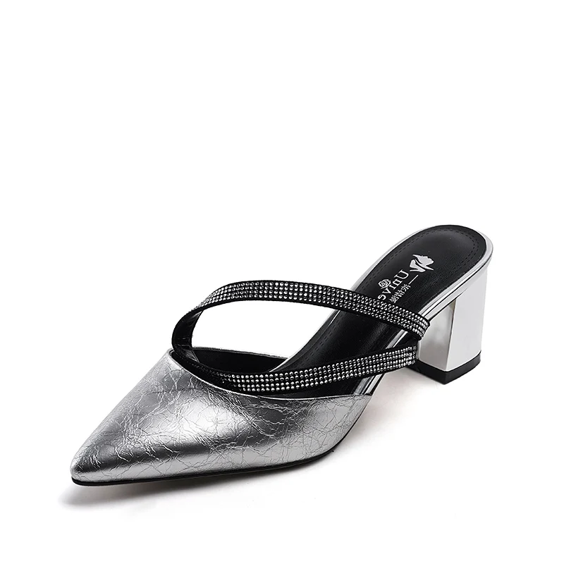 

Summer Fashion Leather Women Slides Shoe Jelly Platform High Heel Rhinestone Sandals for Ladies, Black/silver