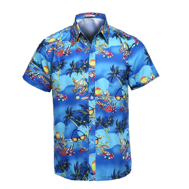 

Mens Hawaiian Shirts Short Sleeve Tropical Palm Shirts Men Summer camisa masculina Fancy Beach Shirts Men Holiday Party Clothing, Blue;orange;dark blue;green