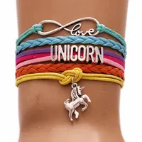 

2018 New custom infinity love unicorn slid charm braided leather bracelet