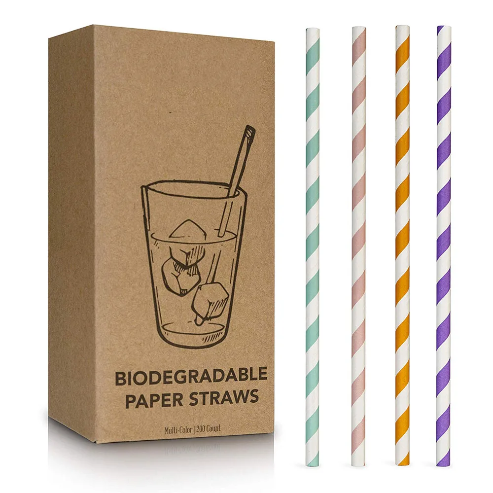 

SVIN 200Pcs Color Striped Drinking Straws Biodegradable Paper Straws for Wedding Birthday Party, Multi-color
