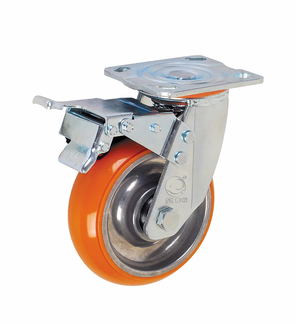 6 inch Aluminum Rim Yellow PU Plate Push Cart Orange Caster Wheels