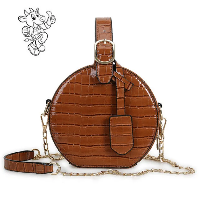 

2019 newest circular stone pattern pu leather ladies shoulder handbags small round bags for girls