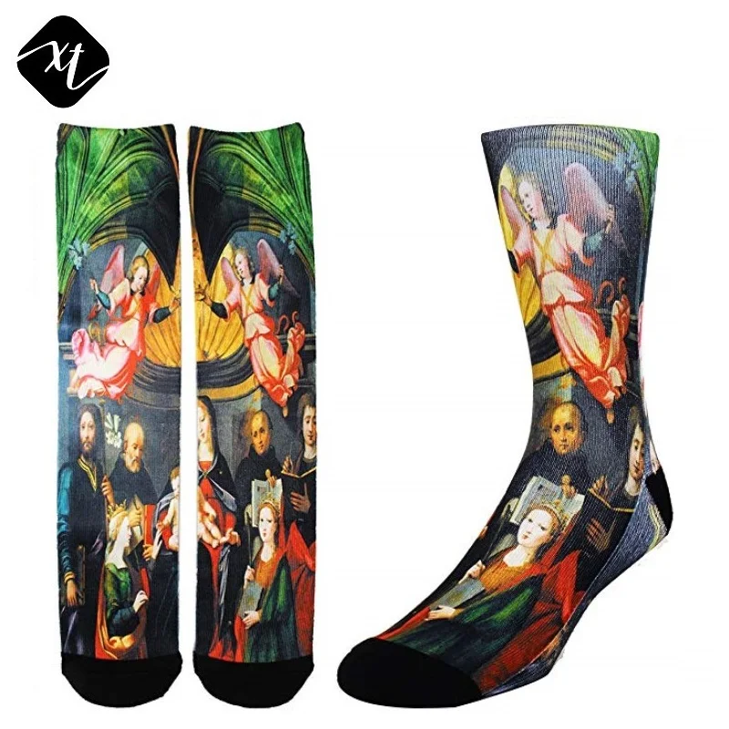 2019 new fashion dye sublimated 3d digital printed custom crew socks
