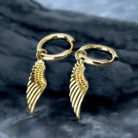 

KRKC&CO Hip Hop Hoop Earrings with Angel Wing Charm Small Hoop Earrings Silver Gold Hoop Earrings