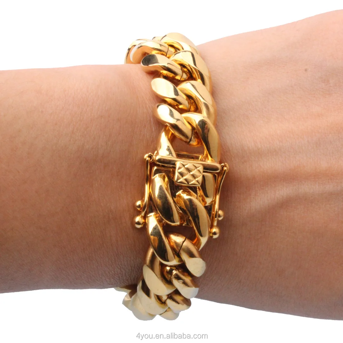 18k Gold 316l Stainless Steel Dubai Gold Luxury Men Bracelet Big Hip