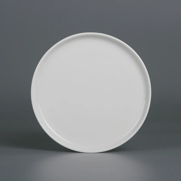 Hot sale flat round cheap white 10'' ceramic dish charger plate for restaurant
