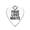 Factory DIY Custom Bracelet Necklace Making Traditional Jewelry Antique Silver Engraved True Love Waits On Metal Heart Charms