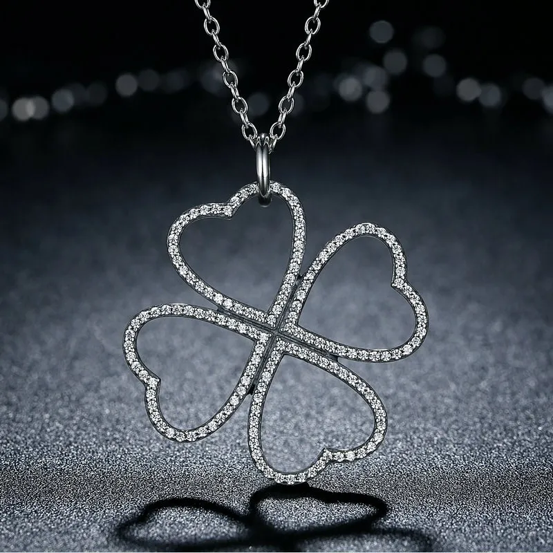 

Exquisite Petals Of Love Clover 925 Silver Link Chain Ladies Necklace