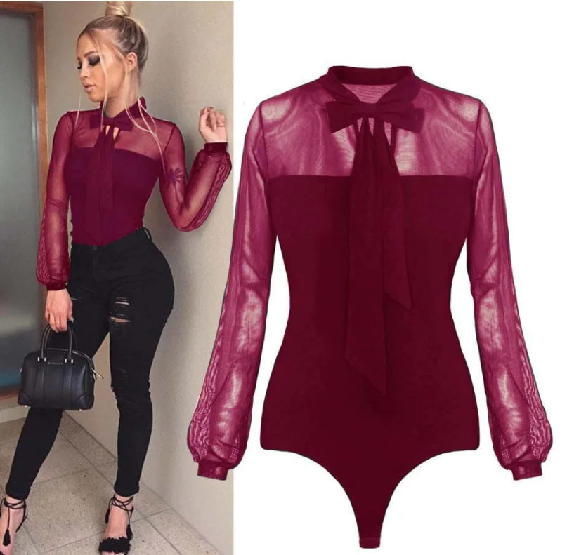 

Summer Fashion Women Shirt Casual Lace Mesh Long Sleeve Shirt For Women Bodysuit Sexy Tops, N/a