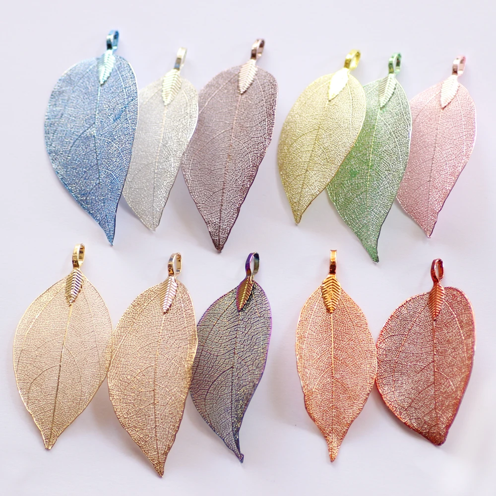 

Fashion 20 Colors Pink Brown Orange Color Real Nature Leaves Leaf Hanging Silver And Gold Plated Pendants For Women