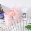 Creative straw cup double layer transparent plastic cup sealing cup