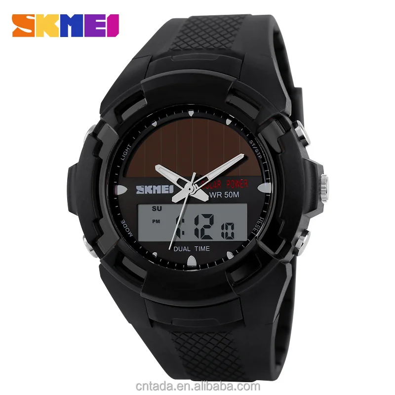 

Top Luxury Brand SKMEI 1056 5ATM Wateproof Solar Power Watches Digital Quartz Dual Movement S SHOCK Diver Watches For men