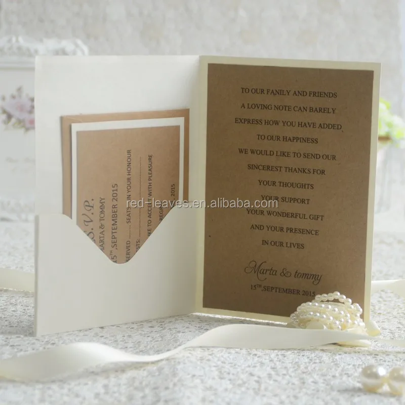 250gsm Craft Paper Laminated Wedding Invitations With Lace Wedding