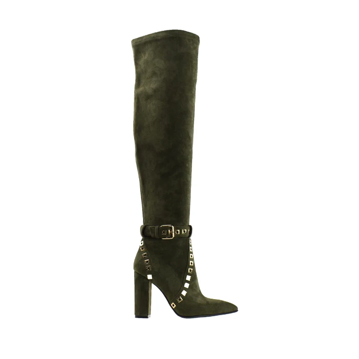 green suede over the knee boots