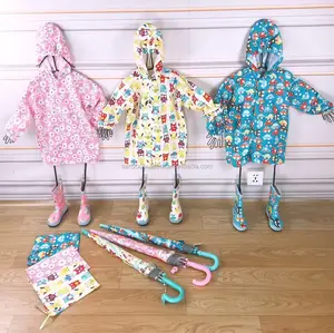 Image of China cheap kid rain coat cartoon animal pattern waterproof owl children rain coat baby poncho polyester outdoor for children