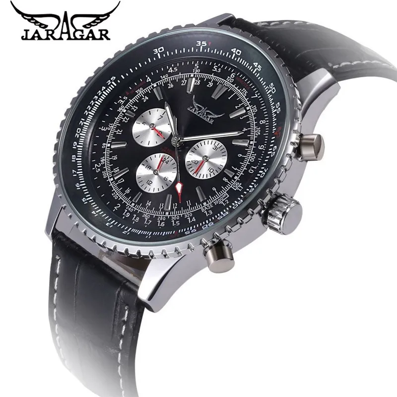 

2016 Jargar Relogio Masculino Big Dial Men 6 Hands Auto Mechanical Watches Day/24Hours/Week Men's Watch, Black white