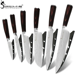 Image of Sowoll Yangjiang Knife Laser Damascus Veins 13 Styles Professional 7Cr17 High Carbon Stainless Steel Chef 6pcs Kitchen Knife Set