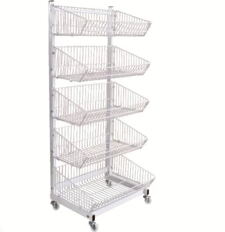 

Wire Basket Display Metal Shelving With Wheels, Black