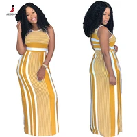 

wholesale casual sleeveless yellow striped long maxi dress women