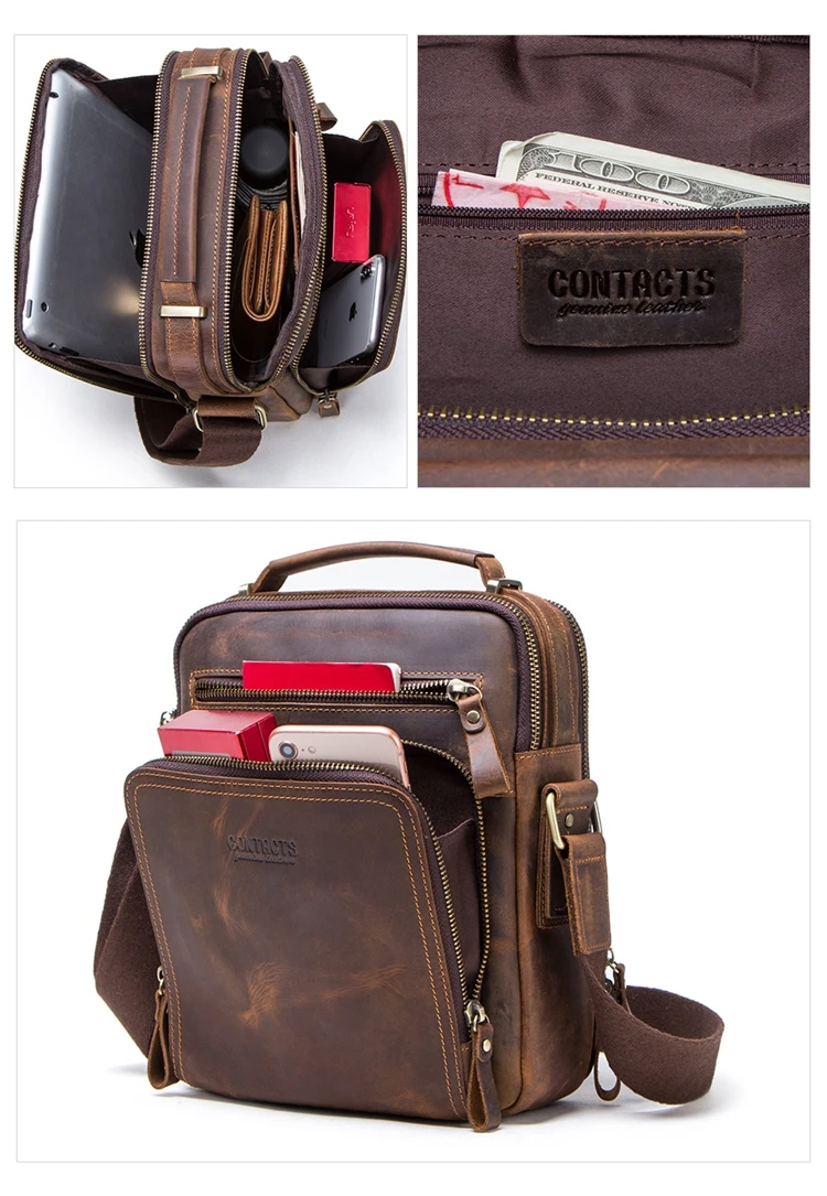 Contact's Crazy Horse Leather Messenger Bag for 9.7 inch tablet