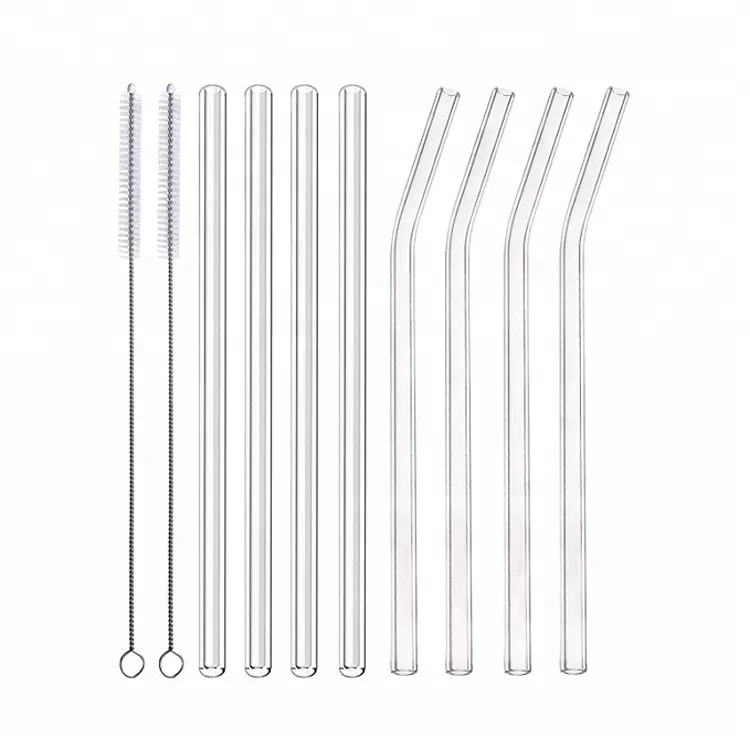 

New Sale Color Glass Bamboo Straws Reusable Milk Water Coffee Straight Bent Drinking Straw Glass Straws