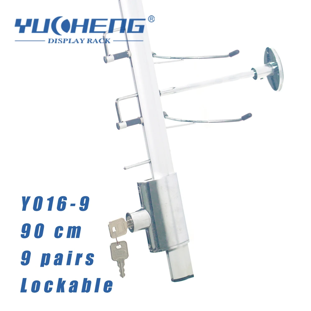 

[YUCHENG] 9 pairs lockable 90 cm aluminum alloy wall eyewear holder stand with lock Y016-9, Silver