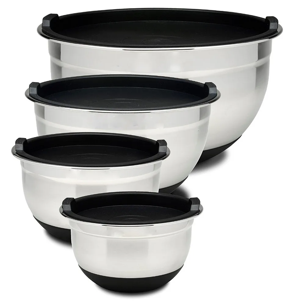 Stainless Steel Mixing Bowl Sets With Lids Non Slip Silicone Bottoms