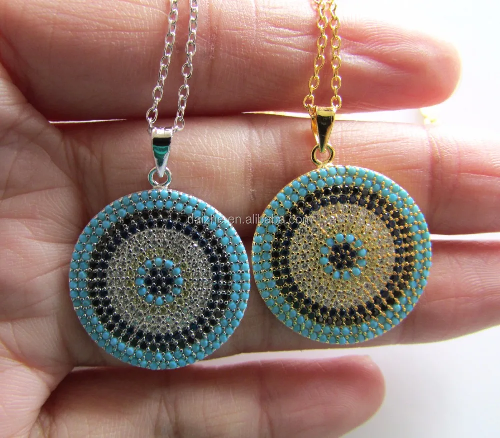 

in stock 925 sterling silver Russian style pave turquoise big disco micro pave pendant necklace