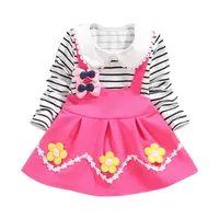 

China 1 2 3 4 year long sleeve kids clothing baby girl infant striped dress manufacture