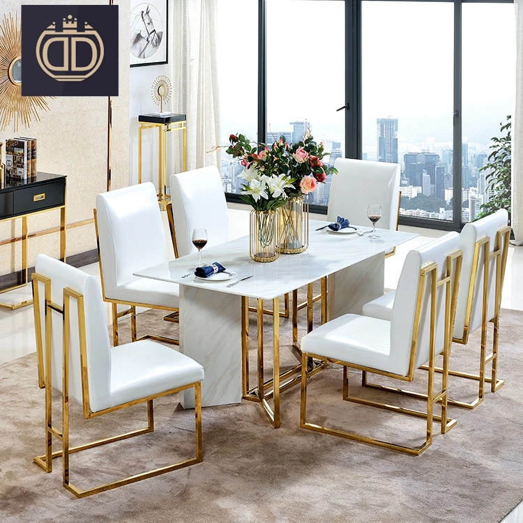 
dining table set luxury Italian dining table set modern corner marble top 6 piece stainless steel marble dining room table set  (62180692892)