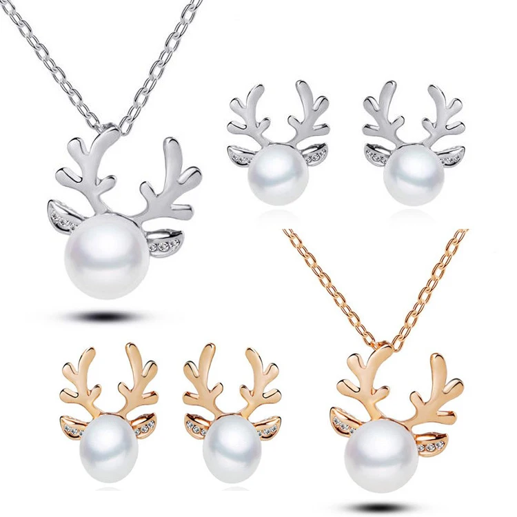 

INFANTA JEWELRY Latest Design Women White Pearl Antlers Shaped Pendant Earing Jewelry Set Christmas Gift Tags Holiday Supplies, N/a