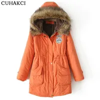 

CUHAKCI Women Winter Jacket Fashion Thick Real Fur Collar Loose Hood Coat Slim Warm Fur Jacket Lined Parka For Female