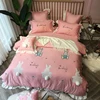 Rabbit ball detachable cartoon 60 satin kids cartoon pinkly Quilt Cover 100% cotton 4pcs bedding set with ruffle