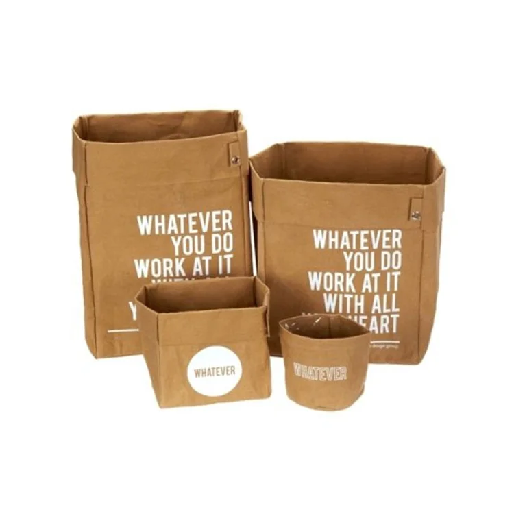 

Natural eco-friendly handled classified houseware baskets children's toys bucket washable kraft paper storage laundry bag