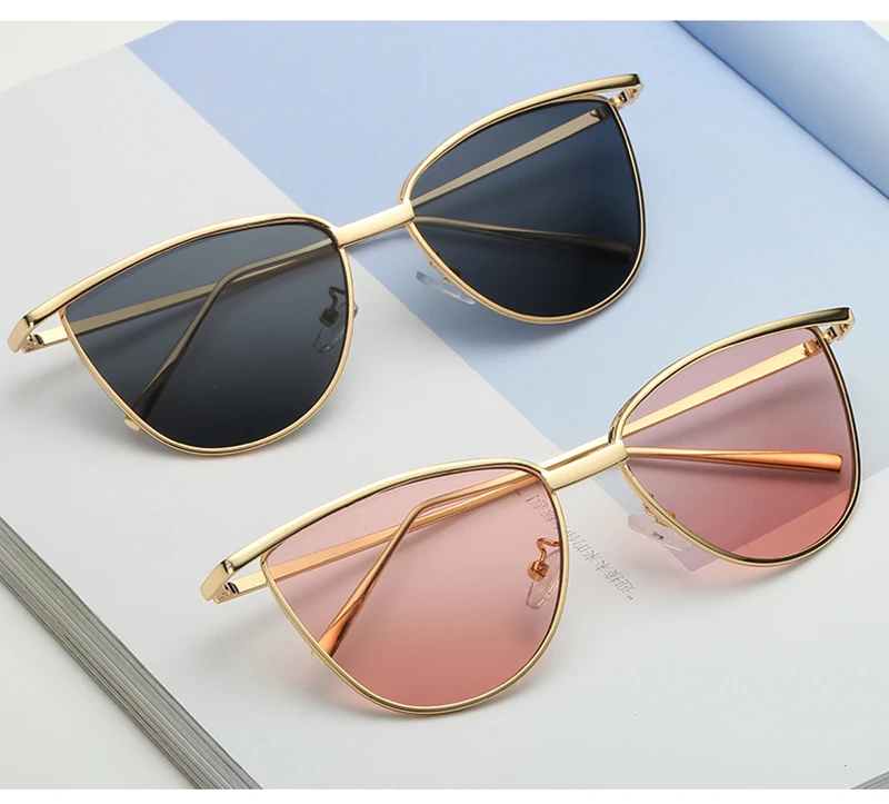 2019 Vintage Rose Gold Mirror Women male oculos Metal Cat Eye Sunglasses