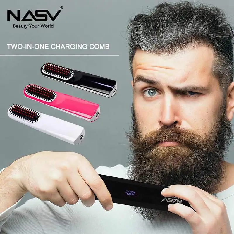 

Multi Functional cordless Men Quick Beard Straightener Styler Comb Rechargeable hair straightener brush, Black pink blue or customized