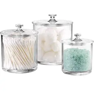 Image of Premium Acrylic Apothecary Jars Set of 3 | Crystal Clear Plastic Storage Canisters with Lids | Bathroom, Kitchen, Laundry, Craft