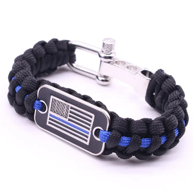 Wholesale Thin Blue Line Cheap Paracord Bracelet With Adjustable