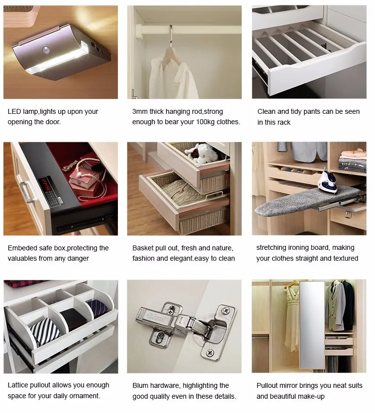 2015 New Design Leather Material Modern Wooden White Wardrobe