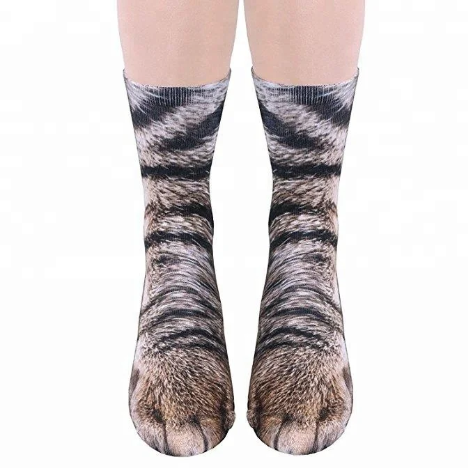 

2019 fashion Novelty cute funky cat paw feet 3D Printed Animal socks, Black;red;white;grey;brown