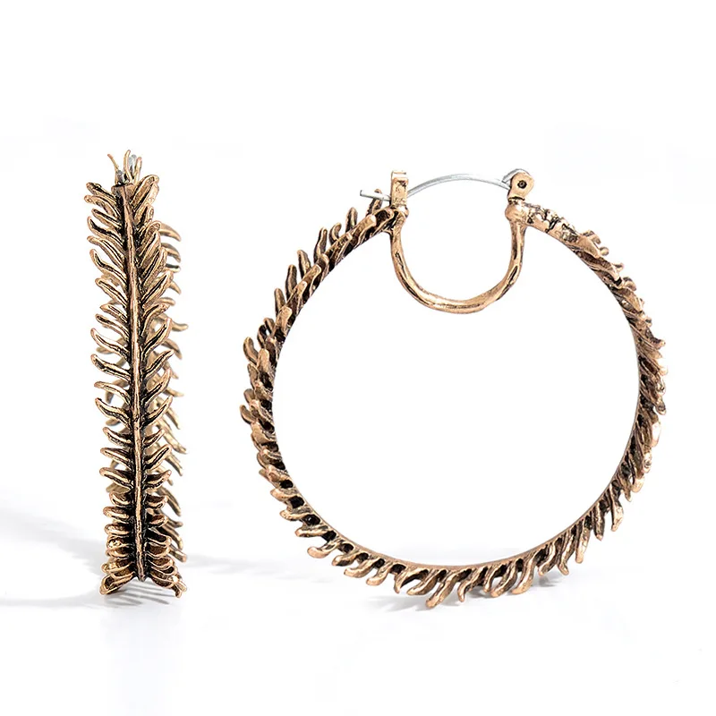 

Big Round Fishbone Shape Alloy Bohemian Hoop Earrings For Women 2019, Silver gold