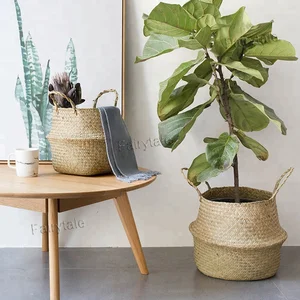 Garden Flower Vase Hanging Baskets Natural Belly Seagrass Basket