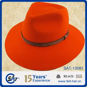 Solid Blaze Orange 100% Wool Felt Fedora Hats - Buy Wool Felt Fedora