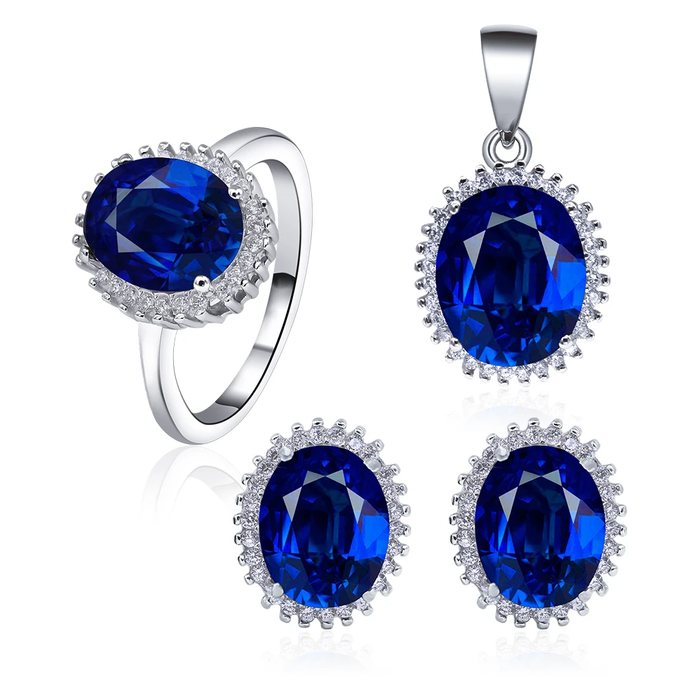 

POLIVA Wedding Bridal Jewelry Sets British Royal Marriage 925 Sterling Silver Sapphire Crystal Oval Shape Blue Fine Jewelry Set