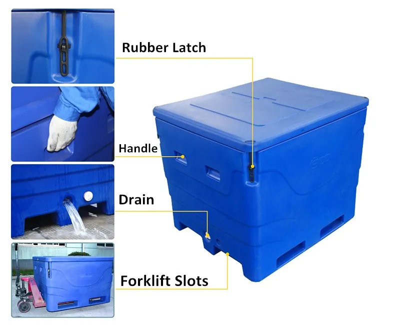 Roto Molded 1000l Plastic Insulated Fish Totes For Fishing Industry
