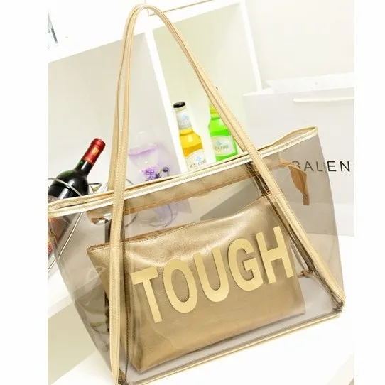 

nice design Customized hot clear PVC fashion transparent beach bag, Brown ,grey ,black or custom size is ok